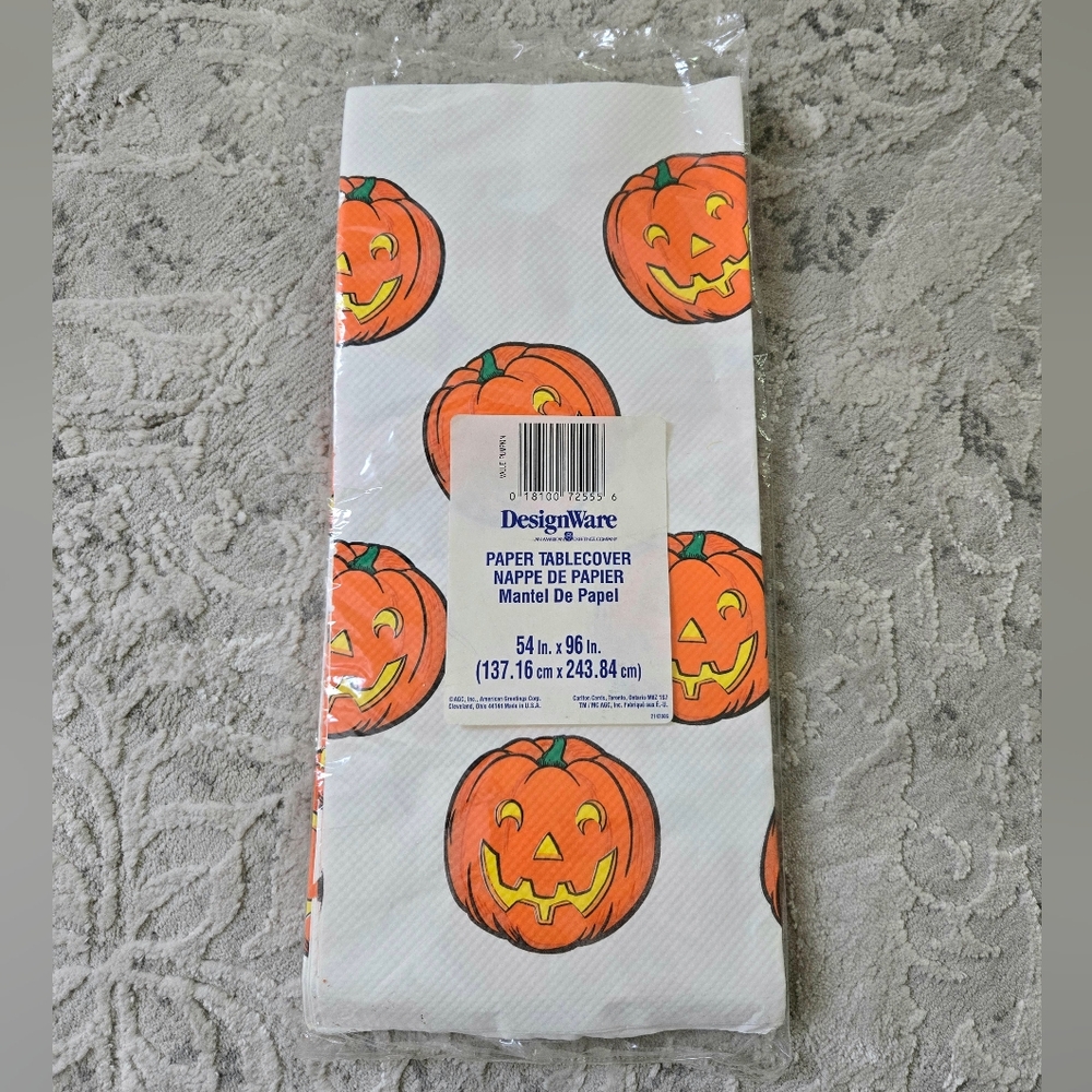 Vintage 1990s Halloween Pumpkin Paper Table Cover 54" X 96", NWT